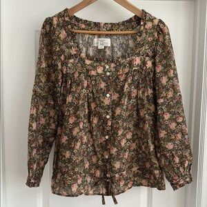 Trovata Eunice Blouse: Floral square neck with peplum tie hem